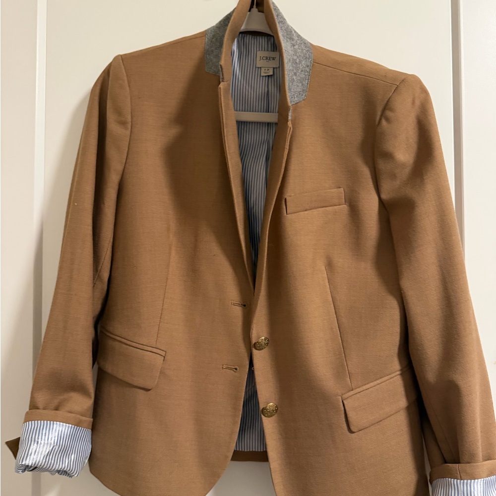 J Crew Tan Blazer with Gray Collar Size 12